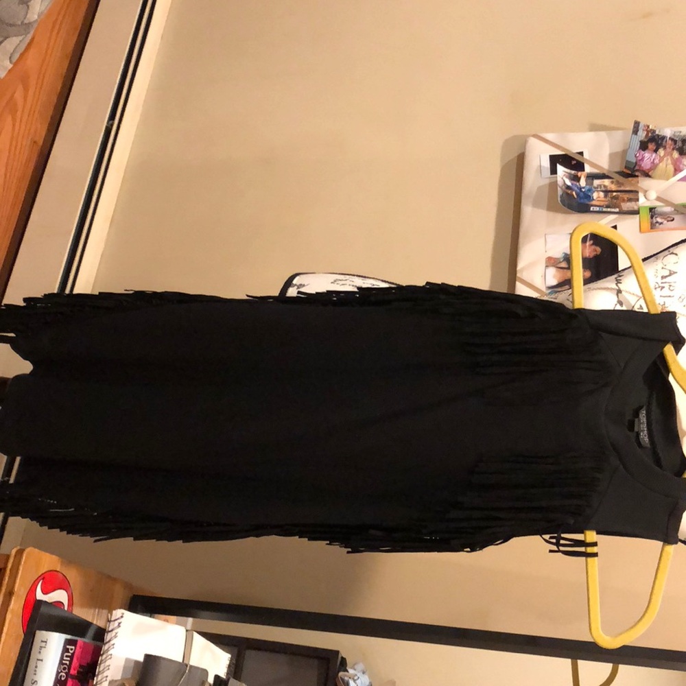 Top shop black bodycon dress with fringe